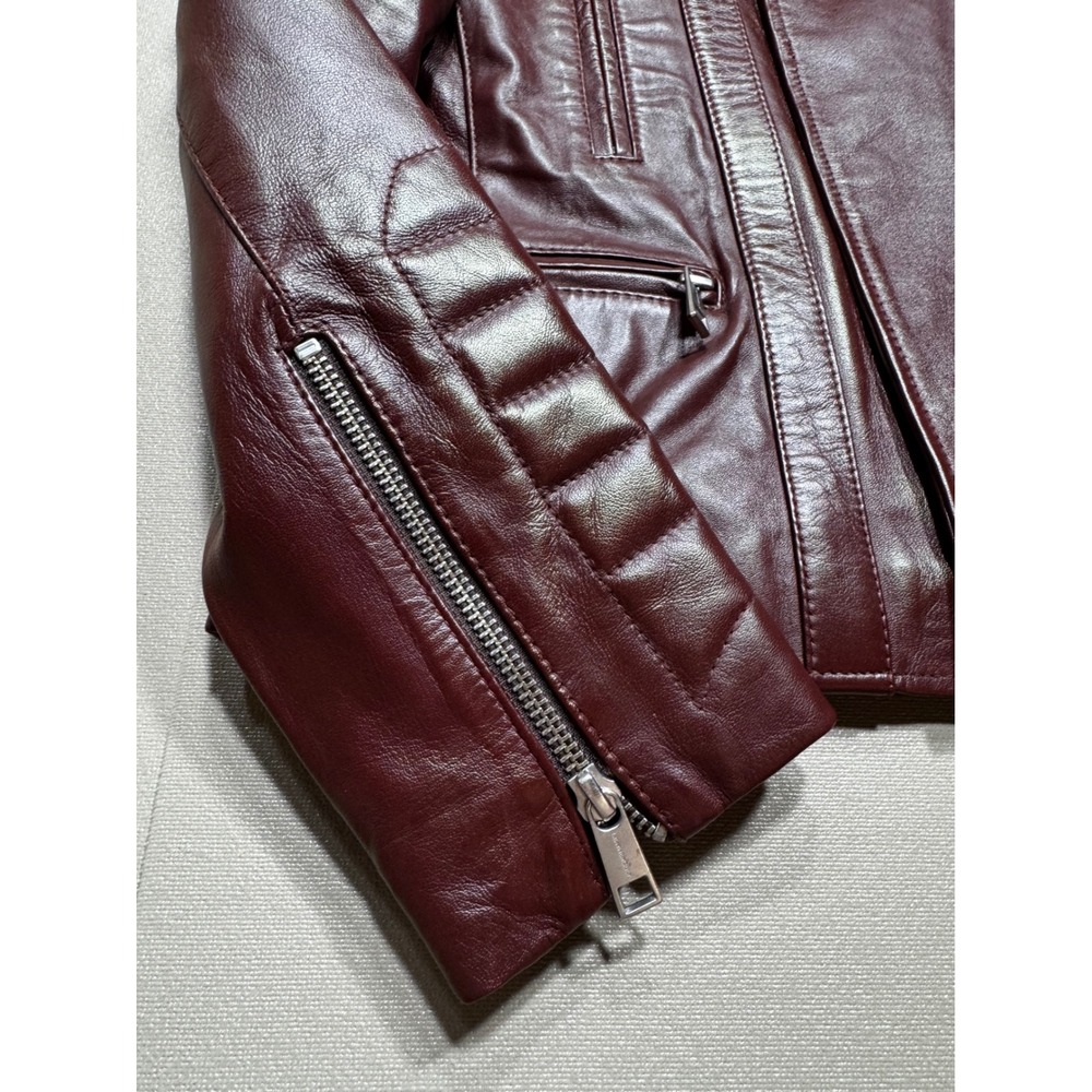 LeatherCult Burgundy Real Leather Moto Biker Jacket Quilted Shoulder MSRP;$250 - Picture 4 of 9